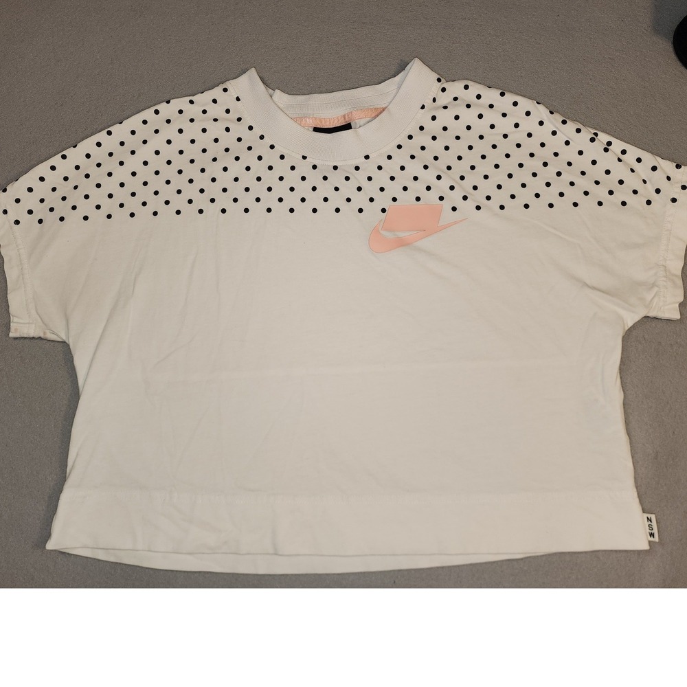Nike Crop Top Kids Large White Excellent Polka Dot NSW Short Sleeve Tee